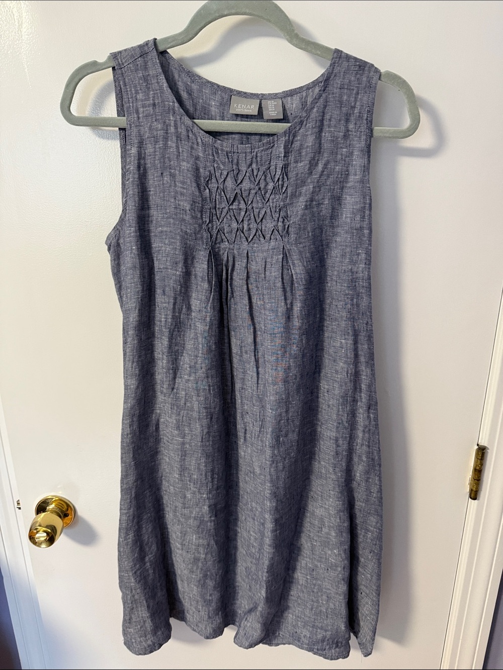 Kenar Sleeveless Smocked Yoke Midi Dress in Chambray